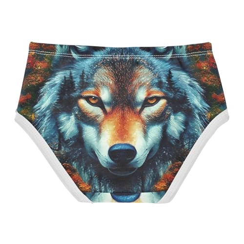 Girls Underwear Toddler 2t Cotton Panties Little Girl Personalized Undies Kids Briefs Mystical Wolf Head Autumn Forest2