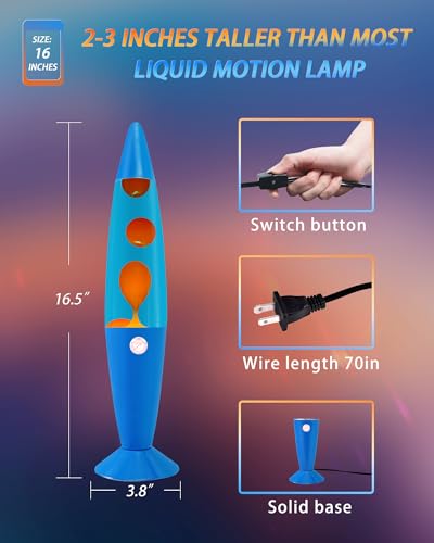 Image of Vanful Orange Liquid Motion Lamp 16 Inches for Adults and Kids, Blue Base Magma Lamp Set The Mood for Home Living Room Office Bedroom Decor, Magma Lamp Night Light Cool Present for Boys Girls Teens