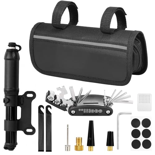 Bike Repair Tool Kit with High Pressure Pump & 16-in-1