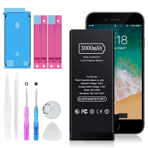 ElephantStory Battery for iPhone 6S Battery Replacement: 3000mAh Capacity 0 Cycle Internal Battery Replacement for iPhone 6S Model A1633,A1688,A1700 with Complete Repair Tool