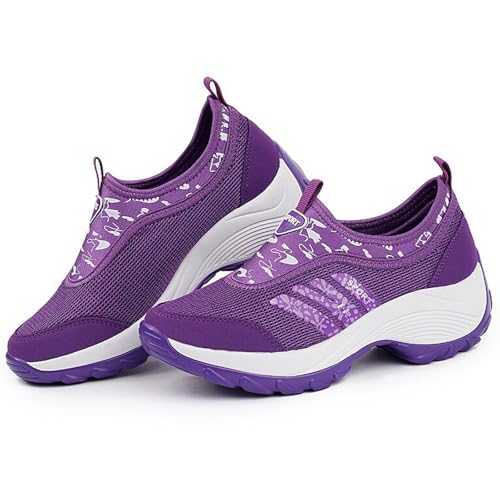 Women's Mesh Slip On Walking Sneakers with Arch Support Platform Casual Sport Shoes Comfort Lightweight Breathable Running Shoes