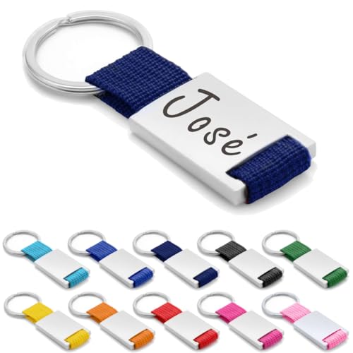 ibera gifts - Llavero Personalizado en Metal y Tela, Grabado con Láser, Llaveros Personalizados y Llaveros Originales, Presentado en Bolsa de Regalo (Azul marino)