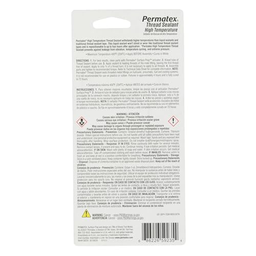 Permatex 59235 High Temperature Thread Sealant, 50 ml Tube , White