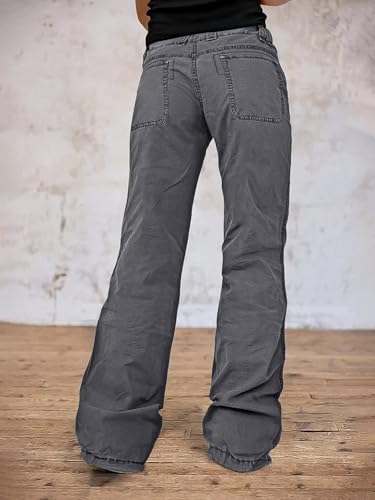 Flamingals Cargo Pants for Women Mid Rise Double Botton Y2K Casual Straight Leg Pants with Flap Pockets4