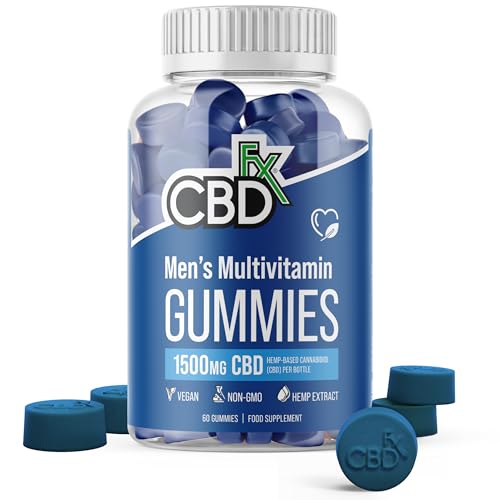 CBDfx 1500mg CBD High Strength Mens Multivitamin Gummies Vitamins A C D3 E B6 B12 Zinc Biotin Iodine 60 Gummies (30 Days)