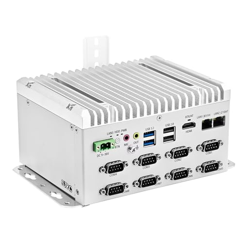 SJRC Fanless Mini PC Core J6412, Industrial DIN Rail Mini Computer 8 COM RS232/RS485/422 Port, Dual GbE RJ45 LAN, Micro Desktop PC SATA, Opnsense/Linux, 16GB RAM 128GB SSD