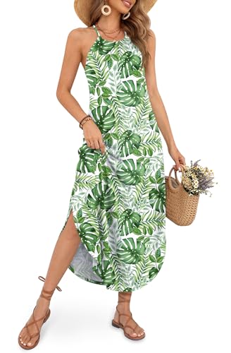 Women Summer Luau Tropical Palm Monstera Leaf Jungle 2026 Hawaiian Sundresses Hawaii Island Vacation...