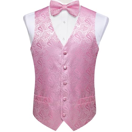 Image of DiBanGu Mens Paisley Suit Waistcoat,Silk Dress Vest and Bowtie Pocket Square Cufflinks with Lapel Pin Set for Wedding Tuxedo