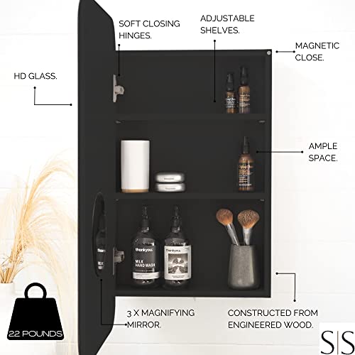 Black Medicine Cabinet With Mirror, Black Recessed Medicine Cabinet Or Surface Mount Medicine Cabinet Mirror - 16" X 29", Large Modern Medicine Cabinet For Bathroom Wall With Frameless Vintage Mirror #TOP3