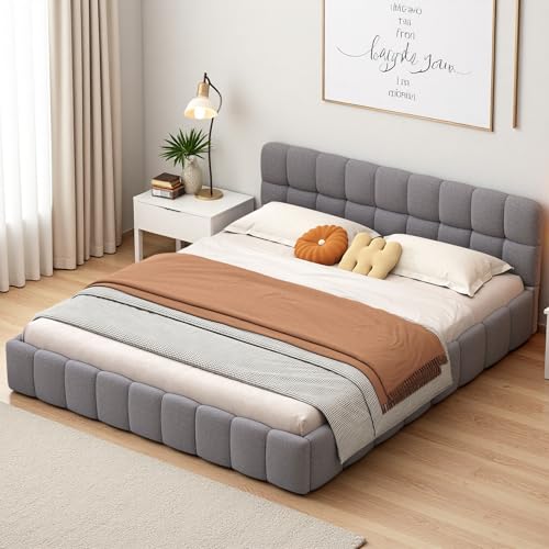LKPOMI Polsterbett Bubble Bett 160x200, Doppelbett mit Weiches Kopfteil, Jugendbett Bettgestell mit Lattenrost, Leinen, ohne Matratze (Grau, 160 x 200 cm)