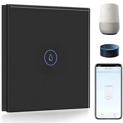 BSEED 40A Smart Interruttore per Scaldabagno, Interruttore per Scaldabagno con Amazon Alexa e Google Home, WiFi Interruttore per Scaldabagno con Touchscreen Nero(Linea Neutra Necessaria)