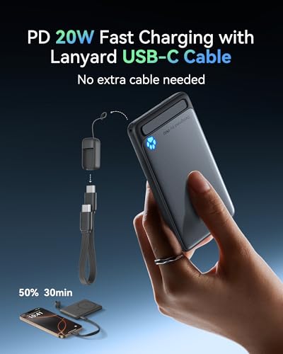 INIU Qi2 Certified 20W Magnetische Powerbank, 5000mAh Ultra Slim Externe Batterie, Travel Wireless Powerbank Schnellaufladung für iPhone 16 15 14 Pro Max Mag Safe Case Black