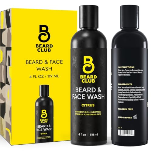 Image of The Beard Club Citrus Beard & Face Wash- All-in-One Cleanser, Softens & Nourishes Facial Hair, Hydrates & Cleans Skin, Paraben & Sulfate-Free