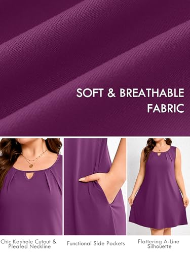 Image of AusLook Plus Size Summer Midi Dress for Women Sleeveless Casual A Line Swing Dress with Pockets Keyhole Neck Beach 1X-5X