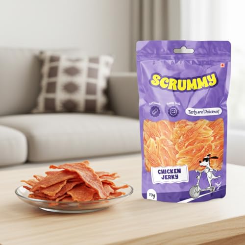 Image of Scrummy Chicken Jerky Dog Treats, 70g (Pack of 3) Soft & Tasty Training Snacks | High Protein, Easy to Digest, Healthy Rewards for Puppies & Adult Dogs