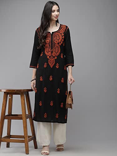 Image of Ada Hand Embroidered Lucknowi Chikankari Cotton Kurta Kurti for Women A411191