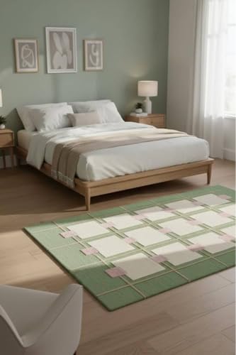 Image of Sifa Carpet Hand Made Natural Woolan Tufted Carpets Irregular Shaped Handmade Area Rugs, for Your Room Green,White Color Size 5x8 feet (150x240cm)