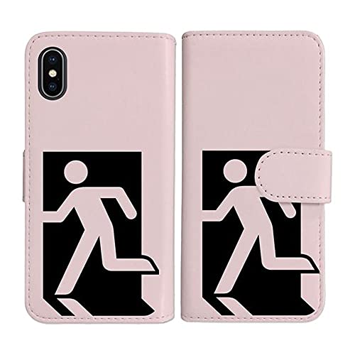 sslink iPhone17 Pro Max アイフォン17プロマックス 対応 手帳型 ピンク ケース 非常口(ブラック) ダイアリータイプ 横開き カード収納 フリップ カバー