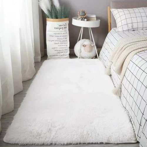 Hearda Flauschige Teppiche Wohnzimmer, Shaggy Teppich Hochflor Modern Große Weich Wohnzimmerteppich Langflor Plüsch mit rutschfest Unterseite Waschbar für Schlafzimmer (Weiß F,50x150cm)