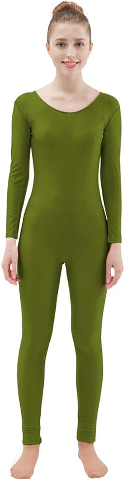 Ensnovo Womens Spandex Bodysuit Long Sleeve Scoop Neckline Footless Unitard