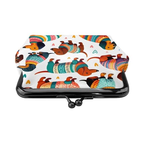 Pu Leather Buckle Coin Purse Colorful-Dachshunds-In-Sweaters Girls Kiss-Lock Change Purse Wallets2