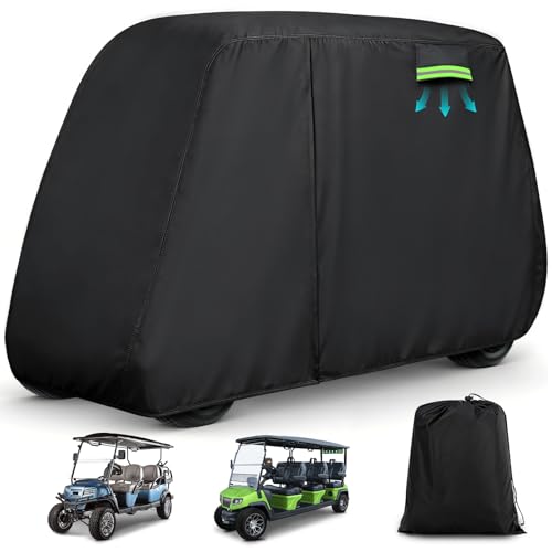 Waterproof Golf Cart Cover 6 Passenger for Yamaha/E-Z-Go/Club Car/Evolution/ICON/Star EV Heavy Duty Sun Rain Dust Protection 4+2/6 Passenger Golf Cart Cover with Soft Cotton Lining & Door Zipper-XL