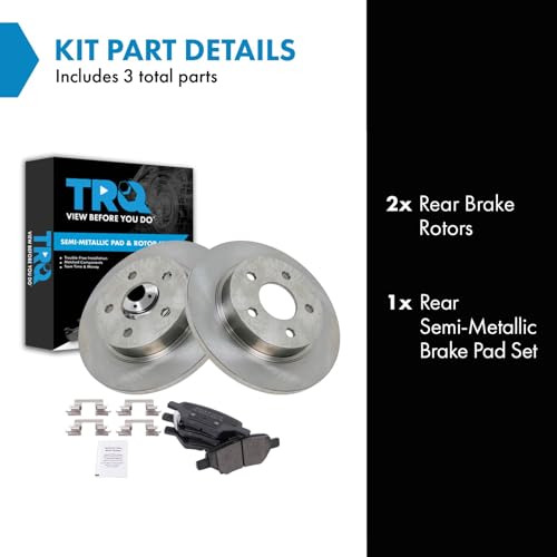 Image of TRQ Rear Brake Pad and Rotor Set Semi Metallic Solid Rotors | For 2008-2012 Chevrolet Malibu 2005-2010 Cobalt Pontiac G6 2004-2007 Saturn Ion 2007-2009 G5 2007-2009 Aura 2008-2010 HHR