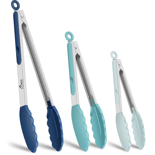 HOTEC Stainless Steel Locking Kitchen Tongs Set of 3