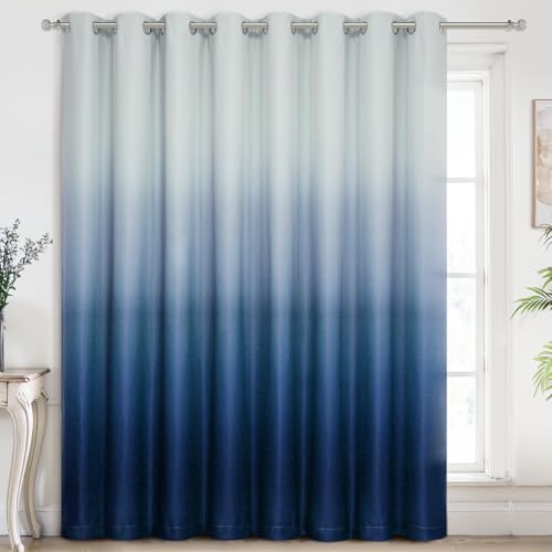 Yakamok Light Blocking Ombre Curtains,Blue and Greyish White Gradient Color
