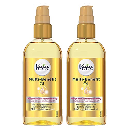 Veet Multi Benefit Öl für seidigweiche Haut die Anwendung auf dem Körper Gesicht entwickelt 24h feuchtigkeitsspendend, Transparent, 2 x 100ml