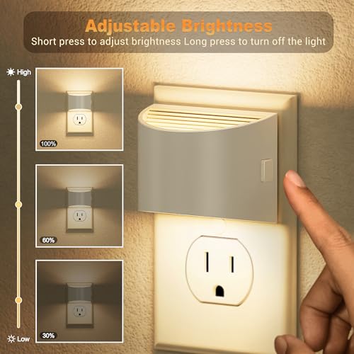 Image of JandCase LED Night Lights Plug into Wall 2 Pack, Automatic Night Light, Dusk to Dawn Sensor Nightlight, 0-100LM Brightness Adjustable Nightlight for Kids Bedroom Hallway Kitchen