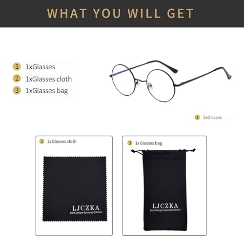 Image of LJCZKA Round Blue Light Blocking Glasses for Men Women Classic Anti Blue Light Glasses Metal Frame Computer Glasses
