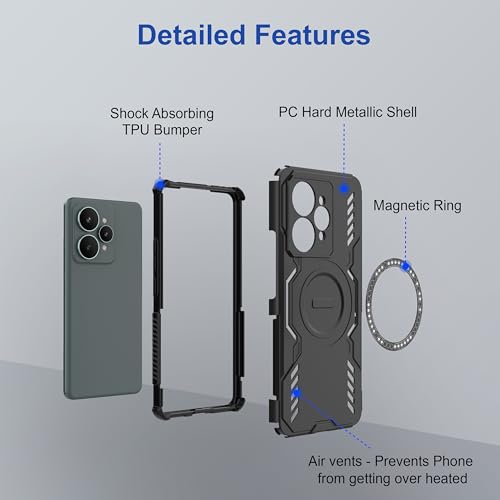 Image of amazon basics Back Case Cover for Realme 15 5G | MagSafe Case with Built-in Metal Ring | Supports MagSafe Charger, Wallet & Car Mount | Shockproof Hybrid PC + TPU | Black