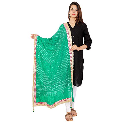 Image of Women's Jaipuri Art Silk Bandhej Rajasthani Bandhani Dupatta with Gota Patti Lace
