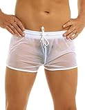 Nimiya Herren Shorts Boxershorts Durchsichtig Sexy Höschen Kurze Kordelzughose Loose Fit Badeshorts Badehose Poolparty Beachwear Clubwear Partywear Weiß M
