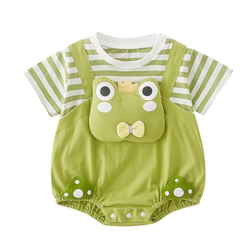 Infant Baby 3D Frog Romper Bodysuit, Cute Animal Striped 𝙿a𝚓amas Toddler Short Sleeve 𝙾nesie Cotton Playsuit