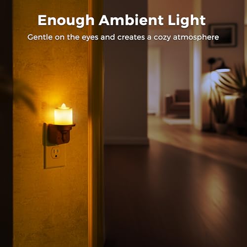 Image of L LOHAS LED Night Light, 2 Pack Amber Flameless Candle Night Light Plug in | Dusk to Dawn Sensor, 0-100LM LED Dimmable Nightlight, Vintage Decorative Night Lights for Hallway Bathroom