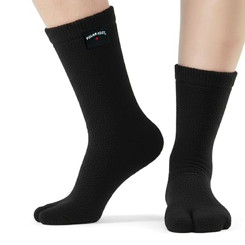 Polar Feet Fleece Tabi Flipflop Socks for Men and Women Black M (W8-9/M7-8)