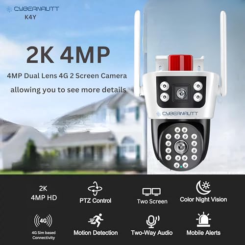 Image of XUGA - Cybernautt Series K4Y 4MP Dual Lens PTZ 4G Sim Wireless Outdoor CCTV Camera with Dual View | 360 | Night Vision | Motion Detection| Siren Alarm| Outdoor | Gym | Farm | Use Air-tel 4G Sim