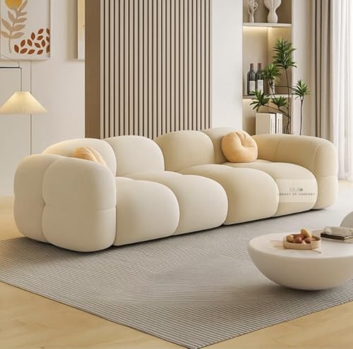 Image of LEGACY OF COMFORT Prith Velvet Modern Cloud Sofa Upholstered 3 Seater Sofa Three Seater Sofa for Living Room Hotels Offices (Ivory /Beige)