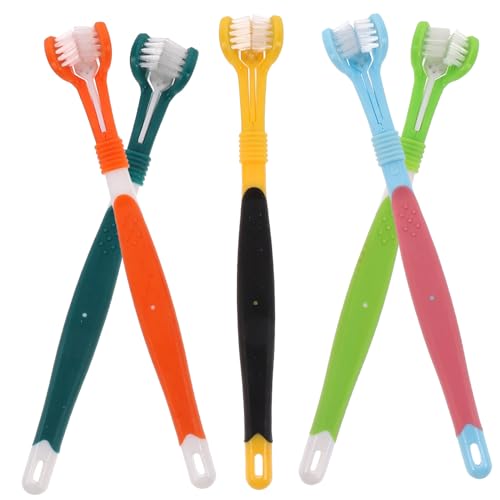 BUGUUYO 5 Piezas Cepillo De Dientes Para Mascotas Perro Tres Cepillo De Dientes Cachorro Pincel Boca Cuidado Breath Duro Echado a Un Lado Cepillos De Dientes Limpieza Páginas
