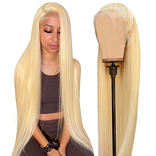 20 Inches 613 Lace Front Wigs Human Hair 13x6 180 Density Pre Plucked Free Part Brazilian Virgin Bone Straight Blonde Lace Front Wigs Human Hair Glueless for Women