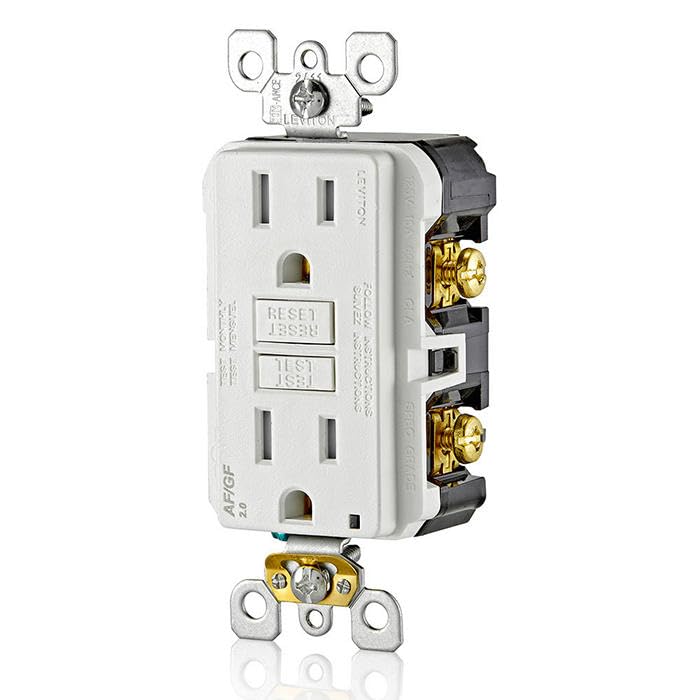 Image of Leviton Dual-Function AFCI /GFCI Outlet,15 Amp,Self Test,Tamper-Resistant with LED Indicator Light,Protection from Both Electrical Shock and Electrical Fires in Device,AGTR1-W,White,(Pack of 10)