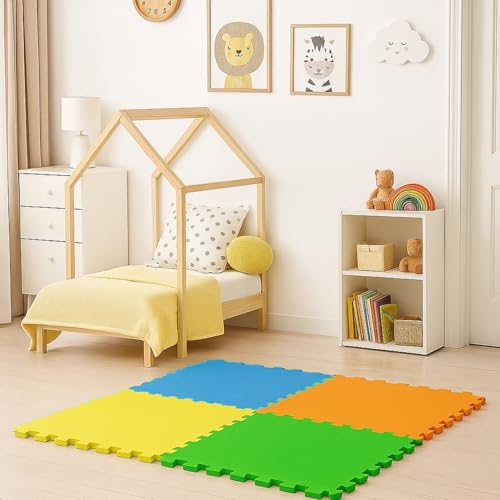 Image of Amazon Brand - Supples Interlocking Eva Foam Mat | Pack of 6 | 1.2 cm Thick | 60 x 60 cm | Activity Mat for Kids 6+ Months | for Home, School & Playground | Durable &Easy Storage | Multicolor