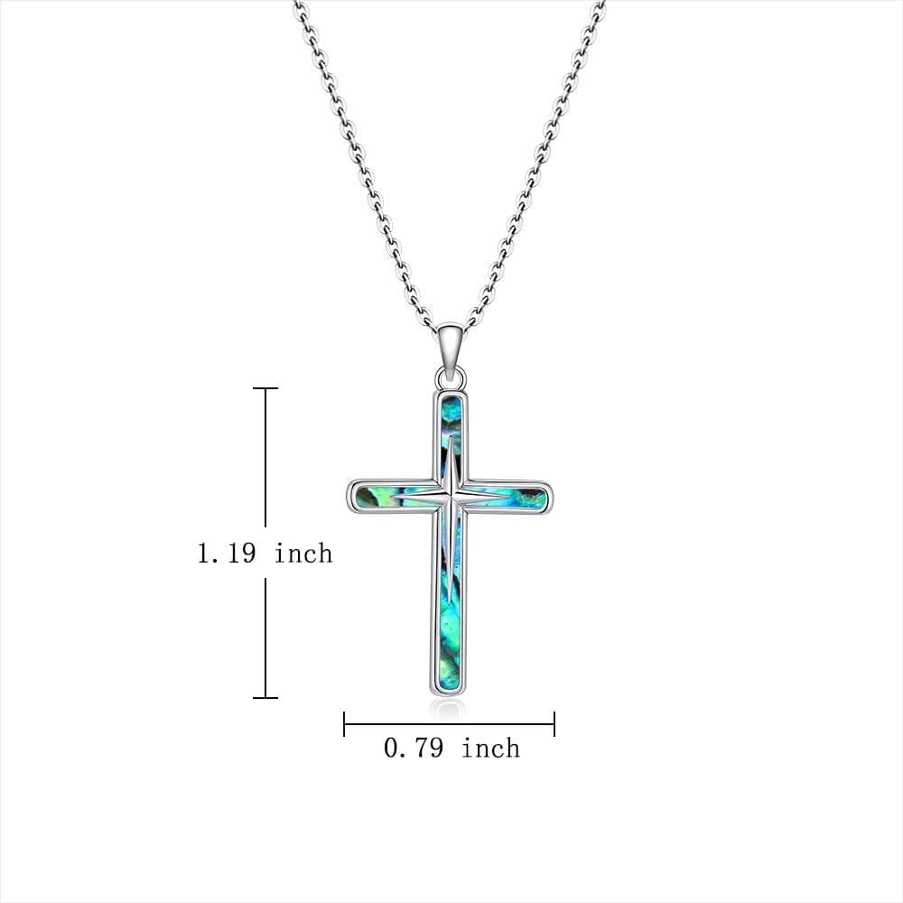 Cross Necklace 925 Sterling Silver Turquoise Abalone Cross Pendant Necklace Religious Jewelry Gifts - Image 6