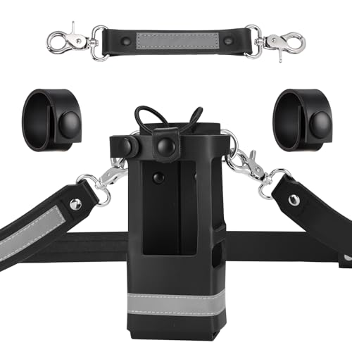 abcGoodefg Leather Firefighter Radio Strap and Holder, Reflective Leather Radio Holster Set with Anti-sway Strap, Cord Keepers Compatible with Motorola APX 6000/6000XE/8000/8000XE