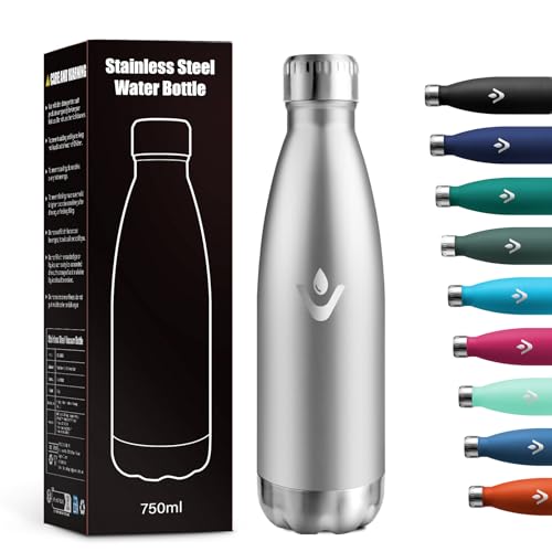 Botella Termica 750ml, Reutilizable, Botella Agua Termica a Prueba de Fugas, Termo Agua Acero Inoxidable sin BPA, Botella Doble Pared para Oficina, Escuela, Gimnasio, Senderismo, Adultos, Aire Libre