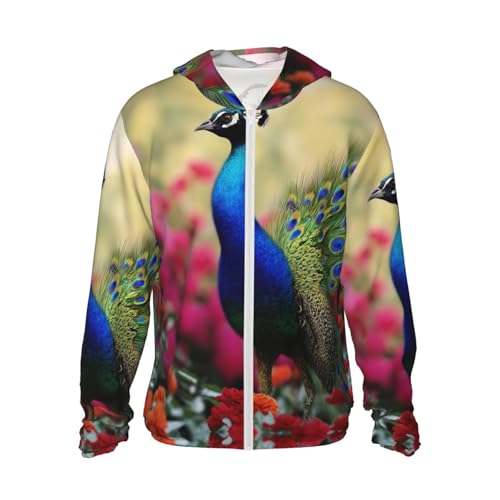 UPF 50+ Sun Protection Hoodie Rash Guard Long Sleeve Sun Shirt Peacock flowers UV Shirt Full Zip Jacket