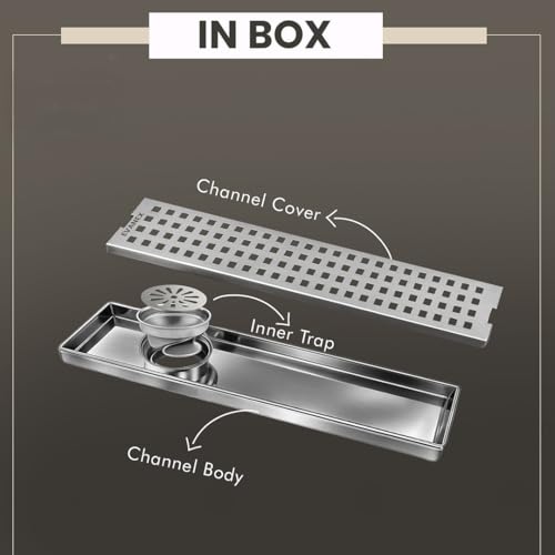 Image of EVANEX Linear Shower Drain Channel | 12x4 Inches Bathroom Drainer | Waste Water Linear Floor Drain Channel | 304 Stainless Steel Bathroom Drainer with Anti Cockroach Trap | Bathroom Jali