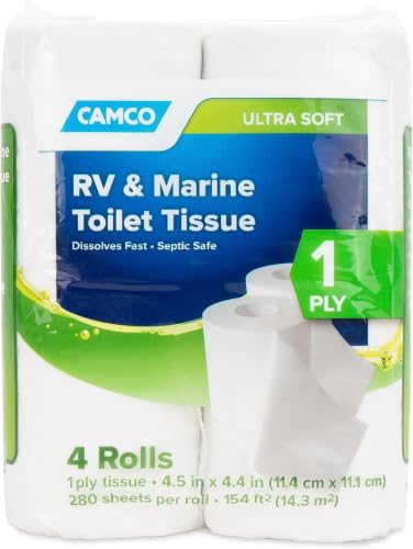 Image of Camco Camper /RV Toilet Paper-Sewer-Safe,Septic-Safe&Biodegradable-Designed for Camper,Trailer&Marine Sanitation Systems-1-Ply Tissue | Toilet Paper Rolls - 280 Sheets per Roll (40275) (Pack of 32)